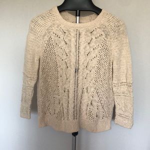 Lucky Brand Pointelle Knit Cream Round Neck Pullover Sweater Sz M